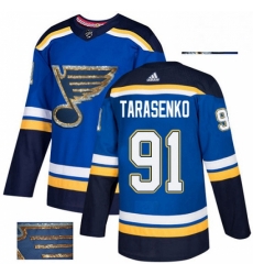 Mens Adidas St Louis Blues 91 Vladimir Tarasenko Authentic Royal Blue Fashion Gold NHL Jersey 