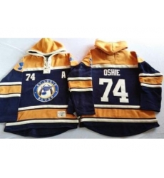 St. Louis Blues 74 T.J Oshie Navy Blue Gold Sawyer Hooded Sweatshirt Stitched Jersey