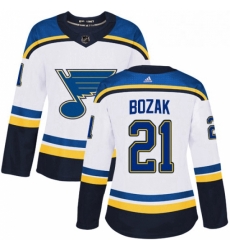 Womens Adidas St Louis Blues 21 Tyler Bozak Authentic White Away NHL Jersey 