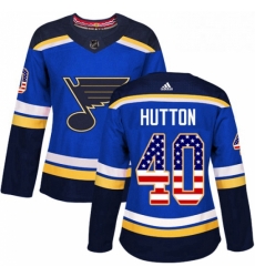 Womens Adidas St Louis Blues 40 Carter Hutton Authentic Blue USA Flag Fashion NHL Jersey 