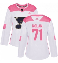 Womens Adidas St Louis Blues 71 Jordan Nolan Authentic White Pink Fashion NHL Jersey 