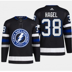 Men Tampa Bay Lightning 38 Brandon Hagel Black Alternate Premier Breakaway Stitched Jersey