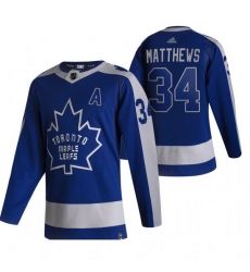 Men Toronto Maple Leafs 34 Auston Matthews Blue Adidas 2020 21 Reverse Retro Alternate NHL Jersey