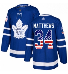 Mens Adidas Toronto Maple Leafs 34 Auston Matthews Authentic Royal Blue USA Flag Fashion NHL Jersey 