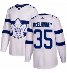 Mens Adidas Toronto Maple Leafs 35 Curtis McElhinney Authentic White 2018 Stadium Series NHL Jersey 