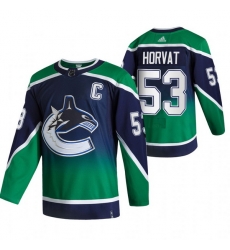 Men Vancouver Canucks 53 Bo Horvat Green Adidas 2020 21 Reverse Retro Alternate NHL Jersey