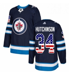 Mens Adidas Winnipeg Jets 34 Michael Hutchinson Authentic Navy Blue USA Flag Fashion NHL Jersey 