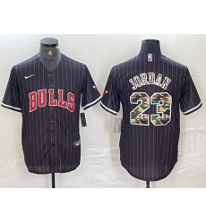 Men Chicago Bulls 23 Michael Jordan Gray Camo Cool Base Stitched Baseball Jersey 5