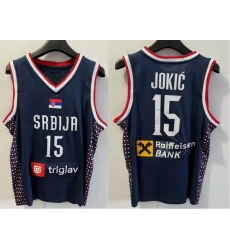 Men Team Srbija Serbia Basketball jersey Blue Nicola Jokic #15 Sewn Men Team Srbija Serbia Basketball jersey Blue Nicola Jokic #15 Sewn