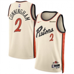 Men Detroit Pistons 2 Cade Cunningham Cream 2024 25 City Edition Stitched Basketball Jersey