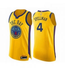 Mens Golden State Warriors 4 Omari Spellman Authentic Gold Basketball Jersey City Edition 