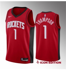 Men Houston Rockets 1 Amen Thompson Red 2023 Draft Swingman Icon Edition Stitched Basketball Jersey