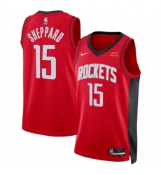 Men Houston Rockets 15 Reed Sheppard Red 2024 Draft Icon Edition Stitched Jersey