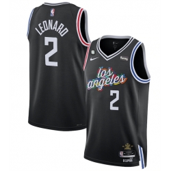 Men Los Angeles Clippers 2 Kawhi Leonard Black 2022 23 City Edition With NO 6 Patch Stitched Jersey