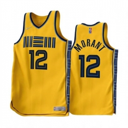 Men Memphis Grizzlies 12 Ja Morant Gold 2022 23 Earned Edition Stitched Basketball Jersey