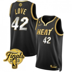 Men Miami Heat 42 Kevin Love Black Gold Edition 2023 Finals Collection With NO 6 Patch Stitched Basketball Jersey