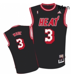 Mens Adidas Miami Heat 3 Dwyane Wade Swingman Black Hardwood Classics Nights NBA Jersey