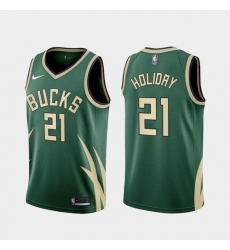 Men Milwaukee Bucks Jrue Holiday 2021 Earned Green Jersey