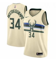 Mens Nike Milwaukee Bucks 34 Giannis Antetokounmpo Swingman Cream NBA Jersey City Edition