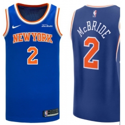 Men New Yok Knicks 2 Miles McBride Blue Home With Sponsor Logo Stitched Basketball Jersey