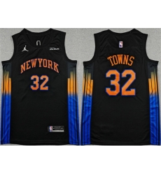 Men New Yok Knicks 32 Karl Anthony Towns Black 2025 26 Statement Edition Stitched Basketball Jersey