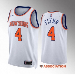 Men New Yok Knicks 4 Malachi Flynn White Association Edition Stitched Basketball Jersey