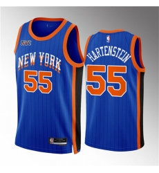 Men New Yok Knicks 55 Isaiah Hartenstein Blue 2023 24 City Edition Stitched Basketball Jersey