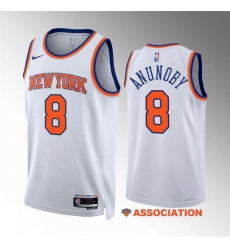 Men New Yok Knicks 8 OG Anunoby White Association Edition Stitched Basketball Jersey