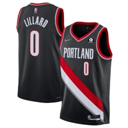 Men Portland Trail Portland Blazers 0 Damian Lillard Black 2021 22 Icon Edition 75th Anniversary Stitched Basketball Jersey