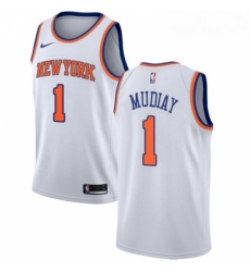 Mens Nike New York Knicks 1 Emmanuel Mudiay Authentic White NBA Jersey Association Edition 