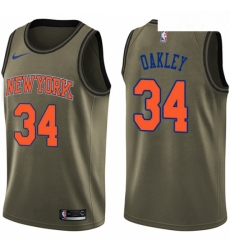 Mens Nike New York Knicks 34 Charles Oakley Swingman Green Salute to Service NBA Jersey