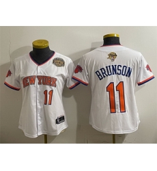 Women New York Knicks 11 Jalen Brunson White 2026 Finals Eastern Conference Champions Patch Stitched Baseball Jersey Women New York Knicks 11 Jalen Brunson White 2026 Finals Eastern Conference Champions Patch Stitched Baseball Jersey