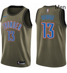 Mens Nike Oklahoma City Thunder 13 Paul George Swingman Green Salute to Service NBA Jersey 