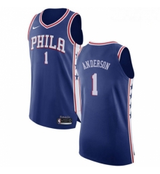 Mens Nike Philadelphia 76ers 1 Justin Anderson Authentic Blue Road NBA Jersey Icon Edition