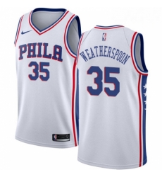 Mens Nike Philadelphia 76ers 35 Clarence Weatherspoon Authentic White Home NBA Jersey Association Edition 