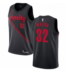 Mens Nike Portland Trail Blazers 32 Bill Walton Swingman Black NBA Jersey 2018 19 City Edition