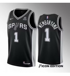 Men San Antonio Spurs 1 Victor Wembanyama Black 2022 23 Icon Edition Stitched Basketball Jersey