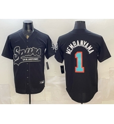Men San Antonio Spurs  1 Victor Wembanyama Black Stitched Baseball Jersey 003