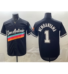 Men San Antonio Spurs 1 Victor Wembanyama Black Stitched Baseball Jersey Men San Antonio Spurs 1 Victor Wembanyama Black Stitched Baseball Jersey