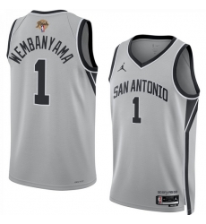 Men San Antonio Spurs 1 Victor Wembanyama Grey 2026 Finals Patch Stitched Basketball Jersey Men San Antonio Spurs 1 Victor Wembanyama Grey 2026 Finals Patch Stitched Basketball Jersey
