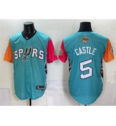 Men San Antonio Spurs 5 Stephon Castle Teal 2026 Finals Patch Stitched Baseball Jersey Men San Antonio Spurs 5 Stephon Castle Teal 2026 Finals Patch Stitched Baseball Jersey