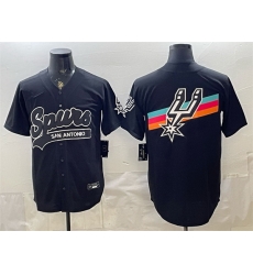 Men San Antonio Spurs Team Big Logo Black Stitched Baseball Jerseys Men San Antonio Spurs Team Big Logo Black Stitched Baseball Jerseys