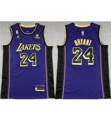 Men Los Angeles Lakers 24 Kobe Bryant Purple With NO 6 Patch Stitched Basketball Jersey