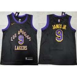 Men Los Angeles Lakers 9 Bronny James Jr  Black 2024 Draft Stitched Basketball Jersey