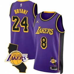 Men Los Angeles Lakers Front 8 Back 24 Kobe Bryant Purple 2025 California Patch Stitched Basketball Jersey Men Los Angeles Lakers Front 8 Back 24 Kobe Bryant Purple 2025 California Patch Stitched Basketball Jersey