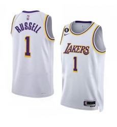 Men's Los Angeles Lakers #1 D’Angelo Russell 2022-23 White With NO.6 Patch Association Edition Swingman Stitched Basketball Jersey