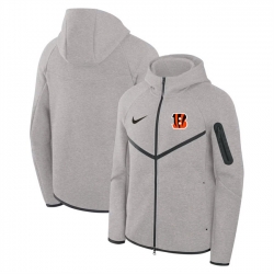 Men Cincinnati Bengals Gray Tech Fleece Full Zip Windrunner Hoodie 