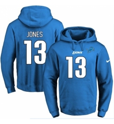 NFL Mens Nike Detroit Lions 13 TJ Jones Blue Name Number Pullover Hoodie