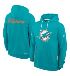 Men Miami Dolphins Aqua Sideline Standard Issue Initial Home Dri FIT Pullover Hoodie Men Miami Dolphins Aqua Sideline Standard Issue Initial Home Dri FIT Pullover Hoodie