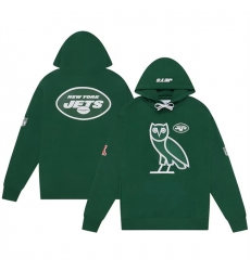 Men New York Jets Green OVO Scarlet Icon Team Pullover Hoodie